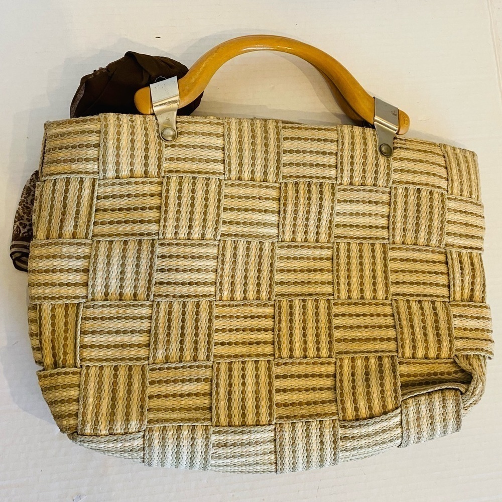 Italian Carabella Handbag Vintage Weave Basket w/Burmel Handkerchief Resort - Picture 2 of 16